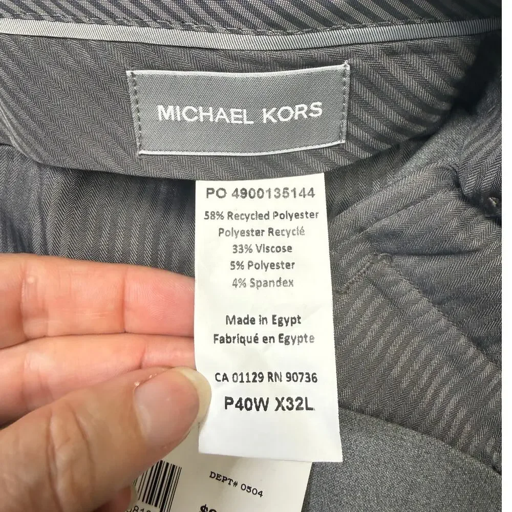 Michael Kors Men's Pleated Solid Classic Fit Pants Grey 40x32 $98
